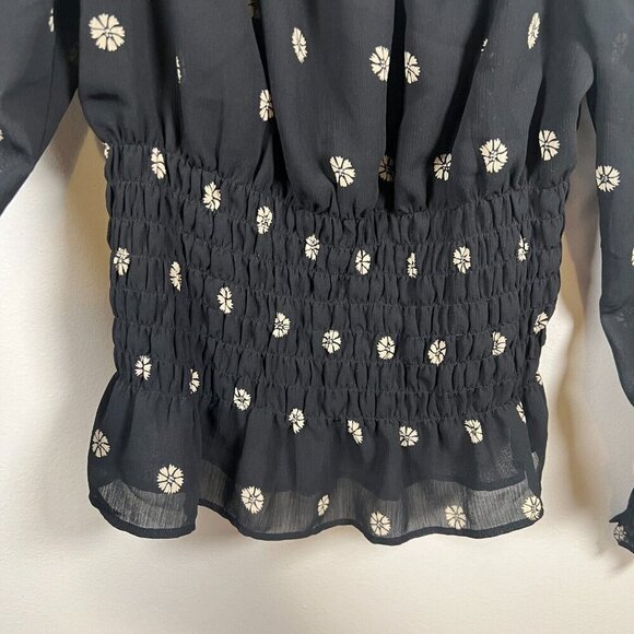 Madewell Georgette Square-Neck Smock-Waist Top Size XS Bloom Dot Floral Black - Picture 7 of 10
